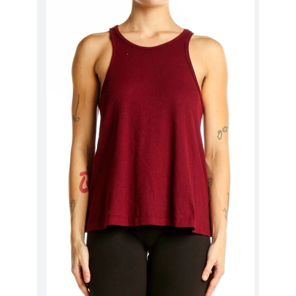 NWOT Free People Lightweight Flowy Ribbed Racerback Burgundy Long Beach Tank XS